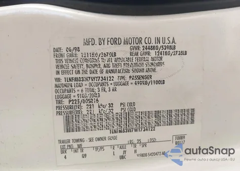 1998 Lincoln Town Car Cartier from USA, damaged, VIN 1LNFM83W7WY734122